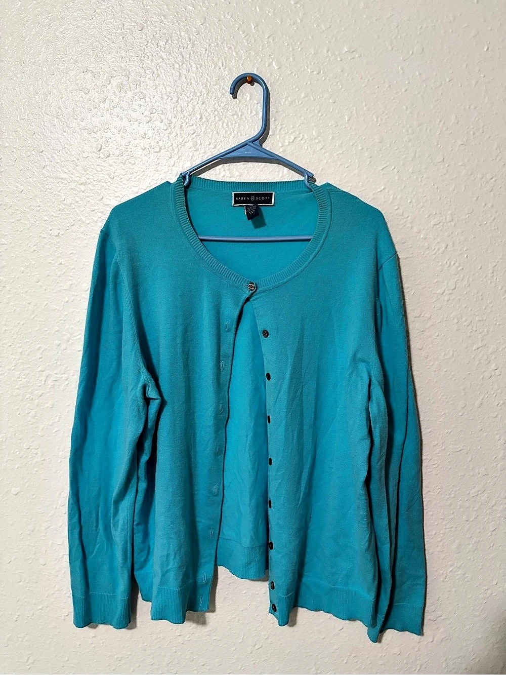 Karen Scott Blue Button-Front Cardigan